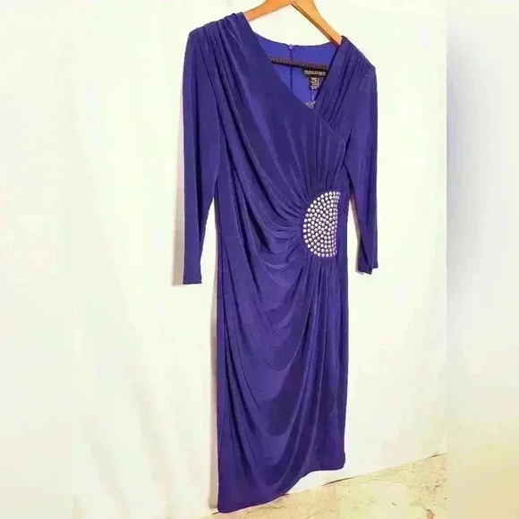 Frank Lyman Design Purple Studded Ruched Asymmetric Neckline Size 8 NWOT - Picture 1 of 7